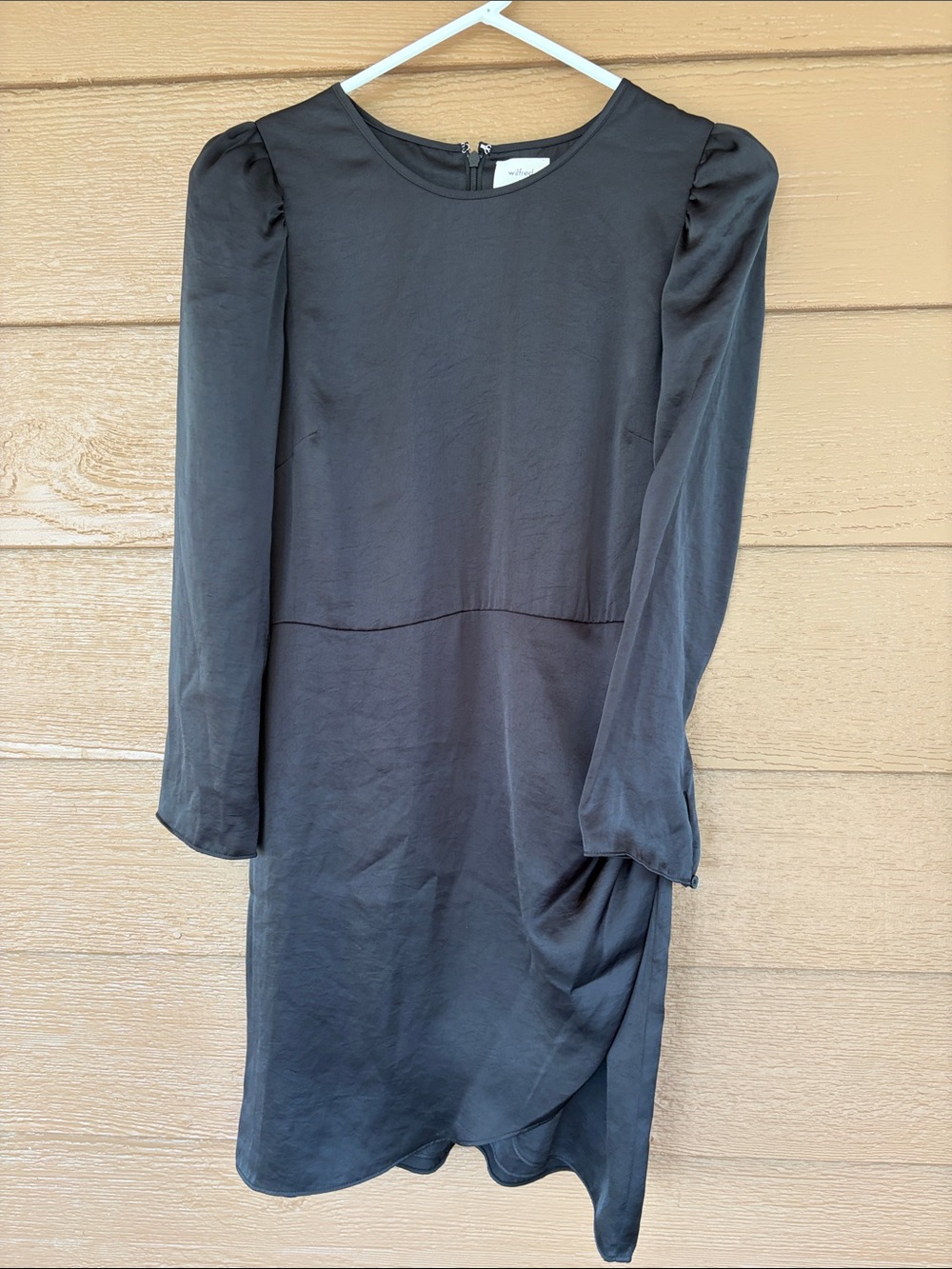 Aritzia Wilfred Black Long-Sleeve Mini Dress w/ Asymmetrical Cinched Hem -Sz 6